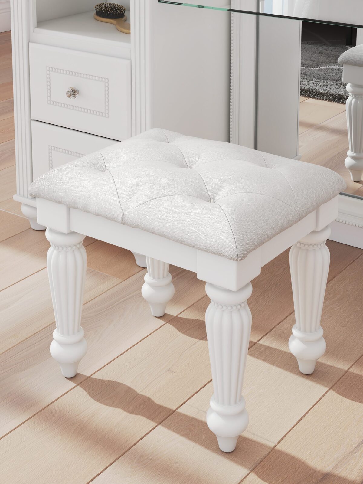 Kozlani - Vanity Upholstered Stool - White - Image 2