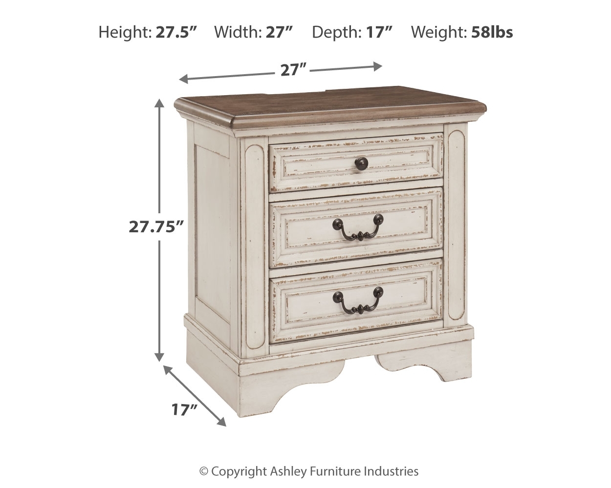 Realyn - Three Drawer Night Stand - White / Brown / Beige - Image 4