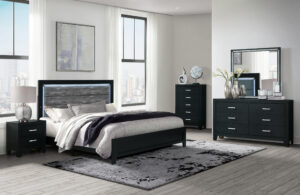 Reid - 5 Piece Bedroom Set With LED - Black
