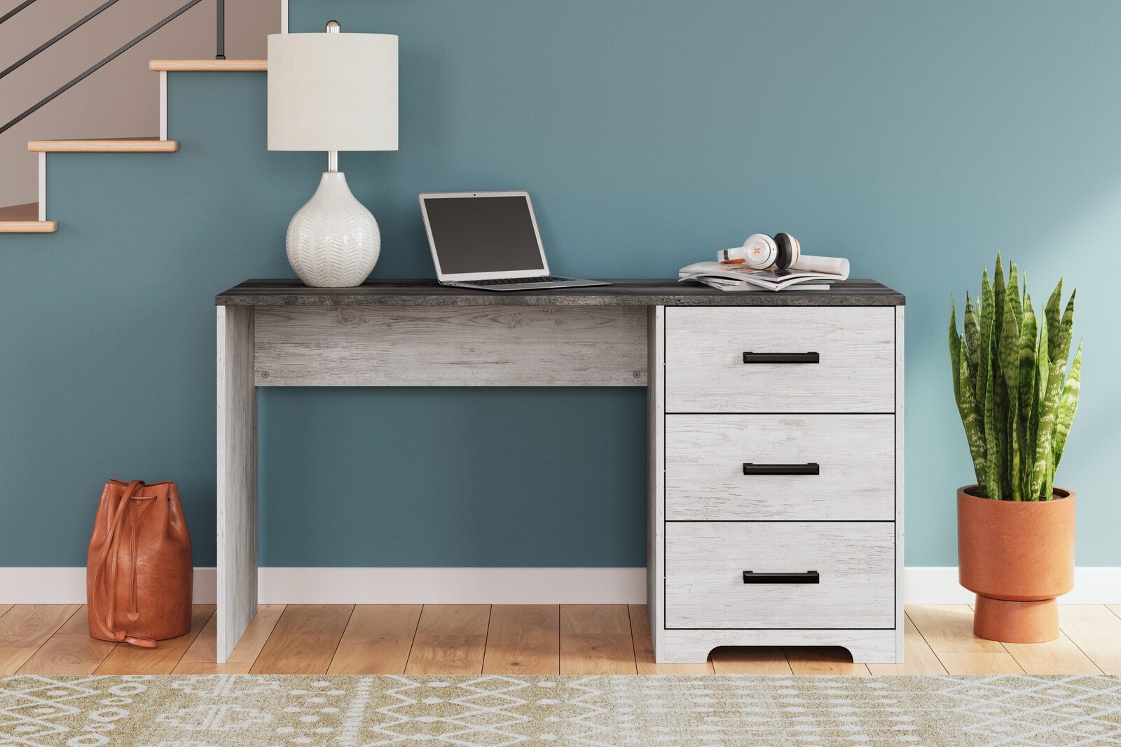 Shawburn - Home Office Desk - White / Dark Charcoal Gray - Image 8