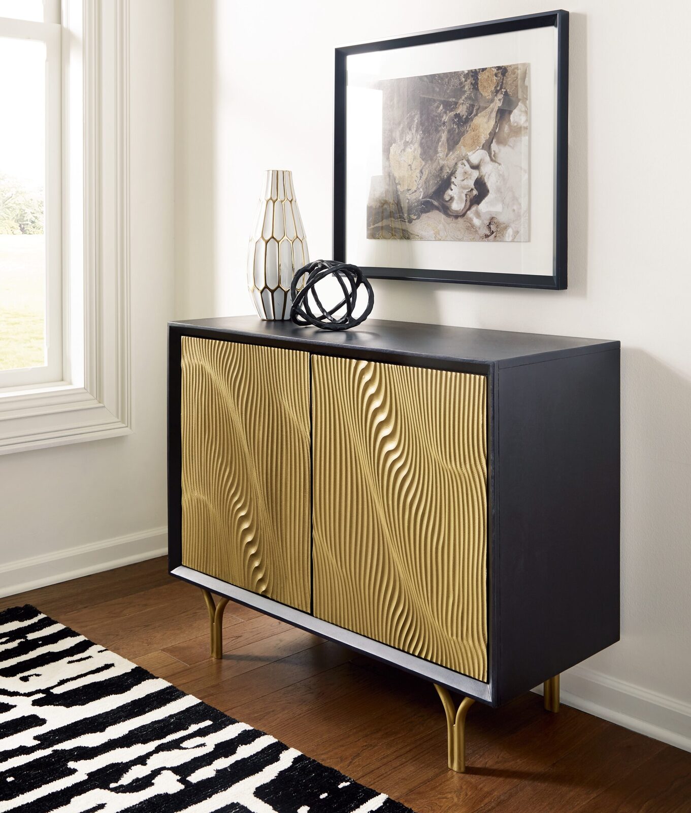 Tayner - Accent Cabinet - Black / Gold Finish - Image 2