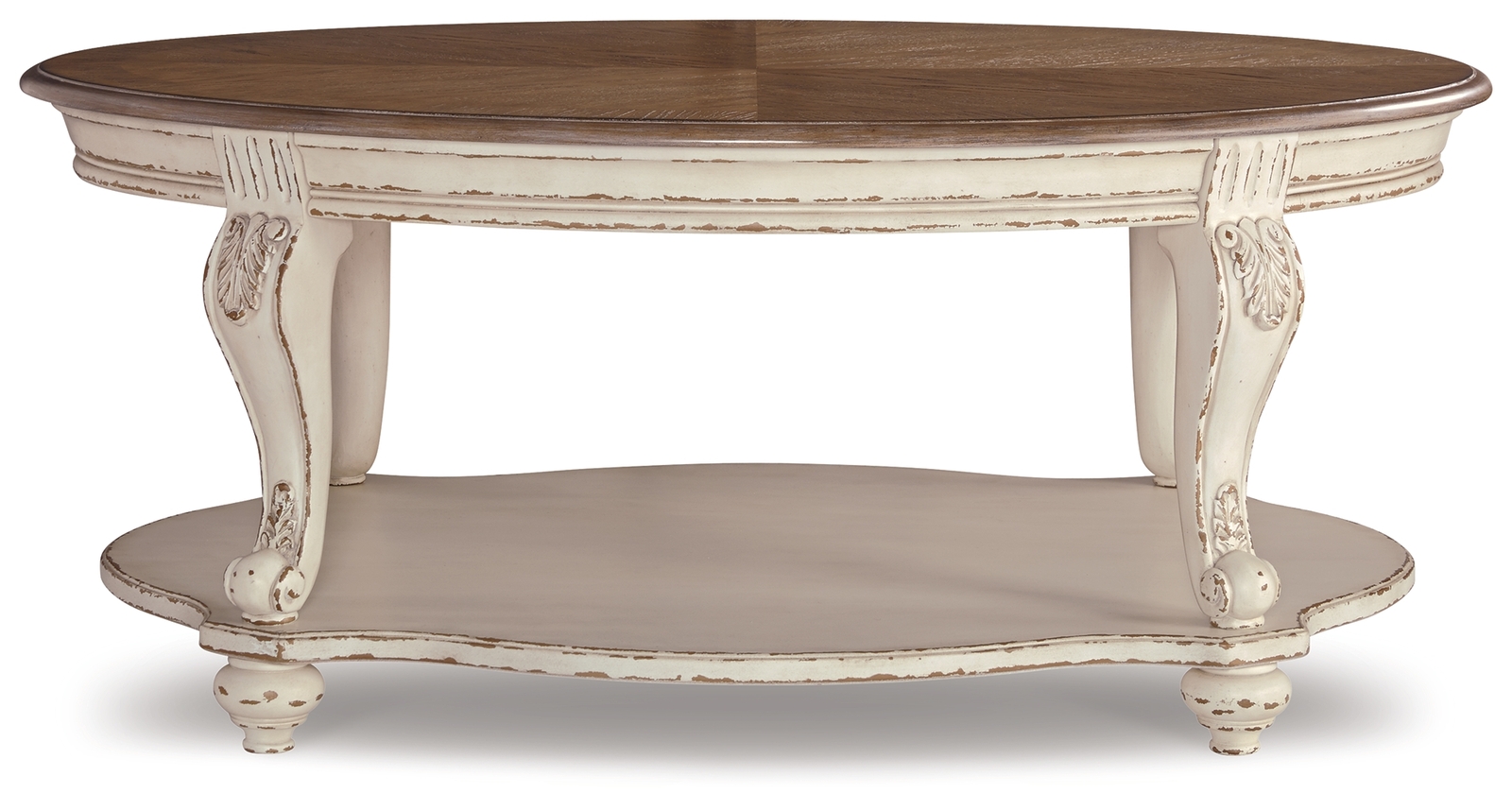 Realyn - Oval Cocktail Table - White / Brown - Image 5