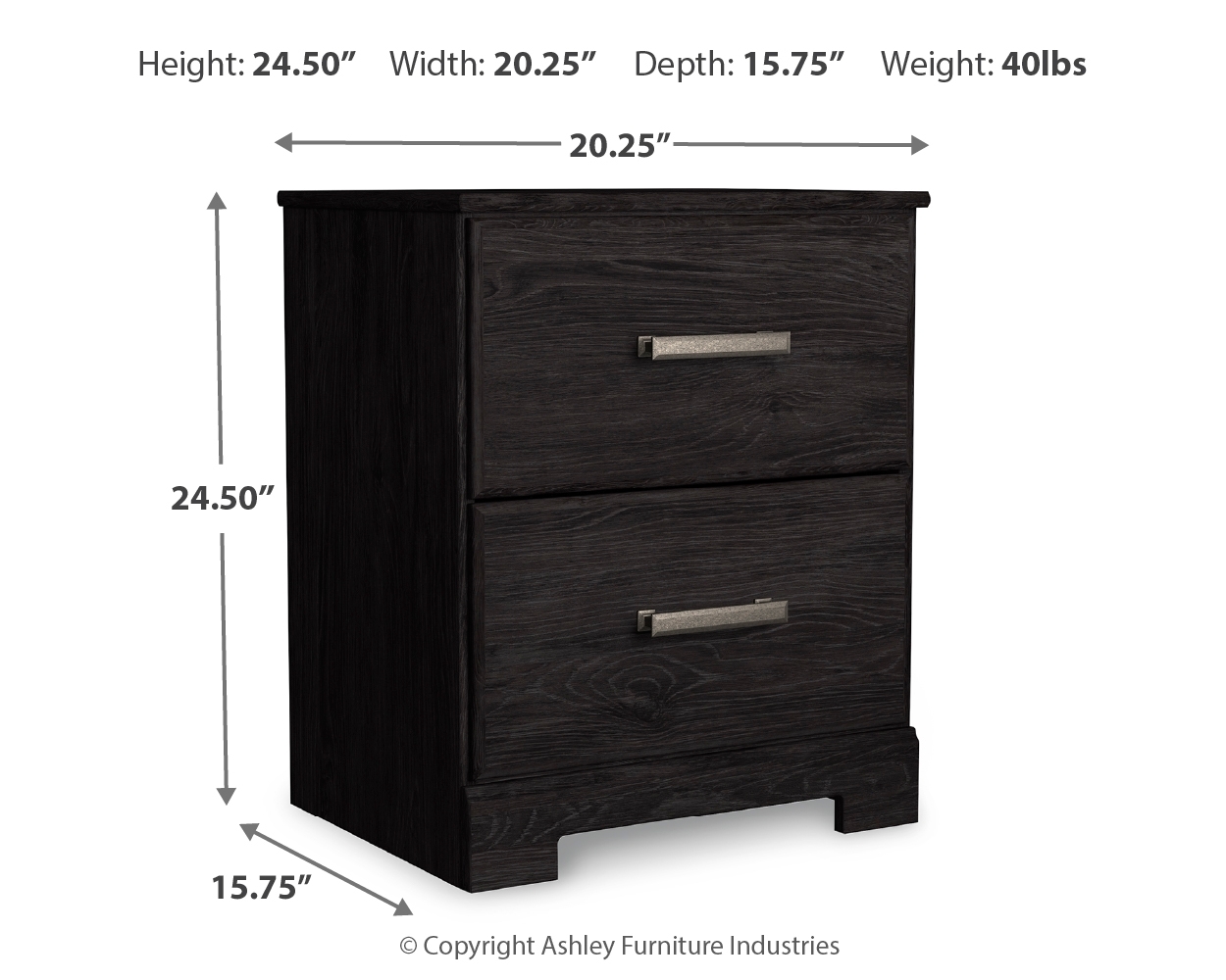 Belachime - Two Drawer Night Stand - Charcoal - Image 3