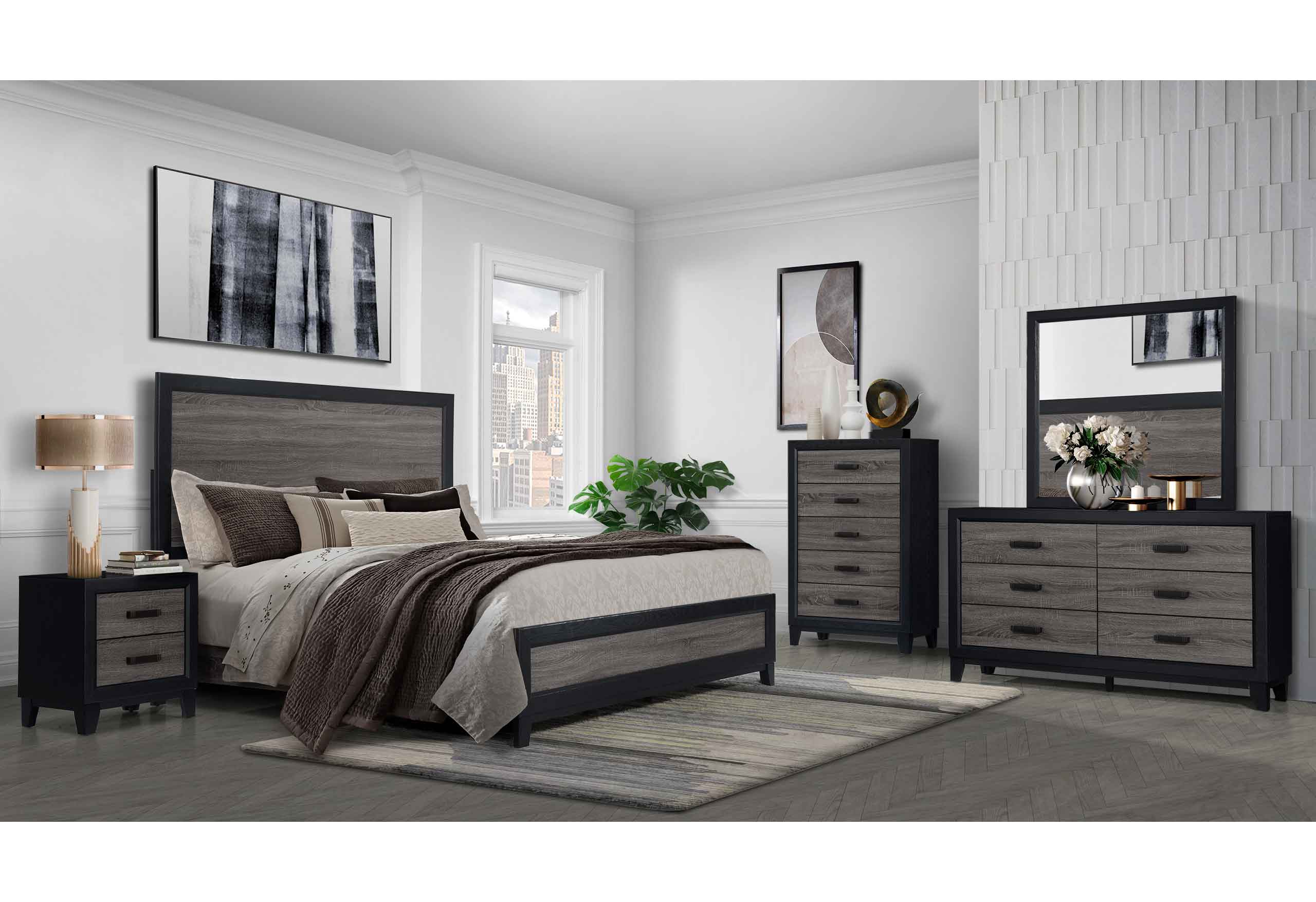 Lisbon - 5 Piece Bedroom Set - Gray / Black