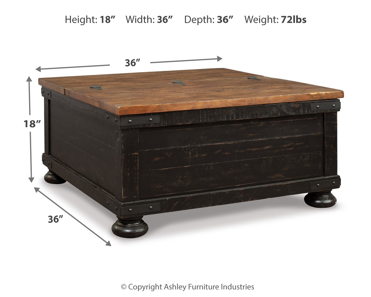 Valebeck - Lift Top Cocktail Table - Black / Brown - Image 4