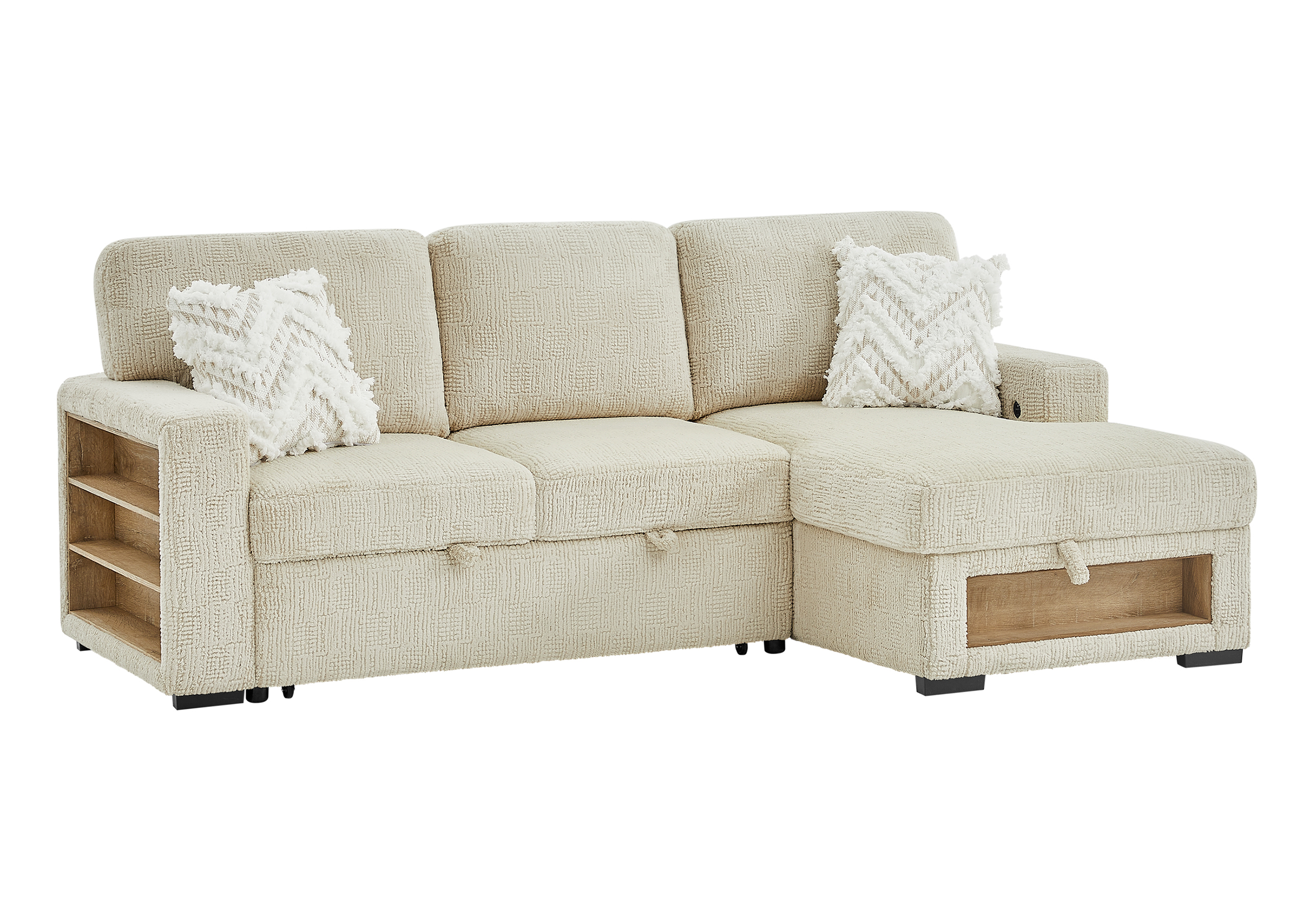 U0222 - Pull Out Sofa Bed With Speaker And 2 Pillows - Cream - Image 4