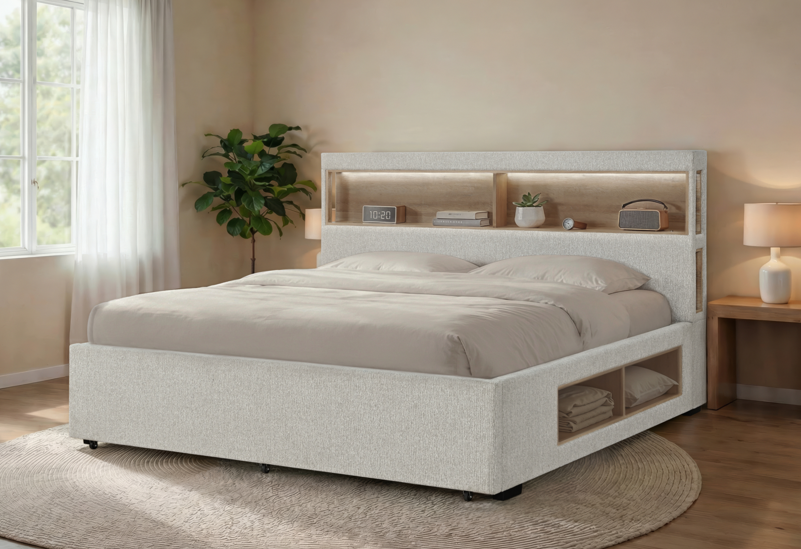 Sadie - Bed With Storage - Beige