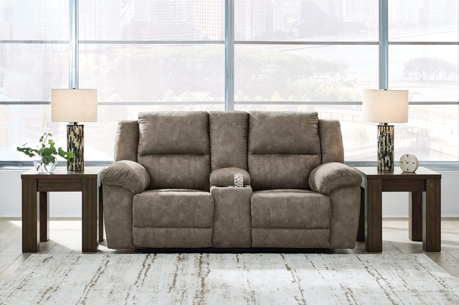 Laresview - Dbl Reclining Loveseat with Console - Fossil - Image 2