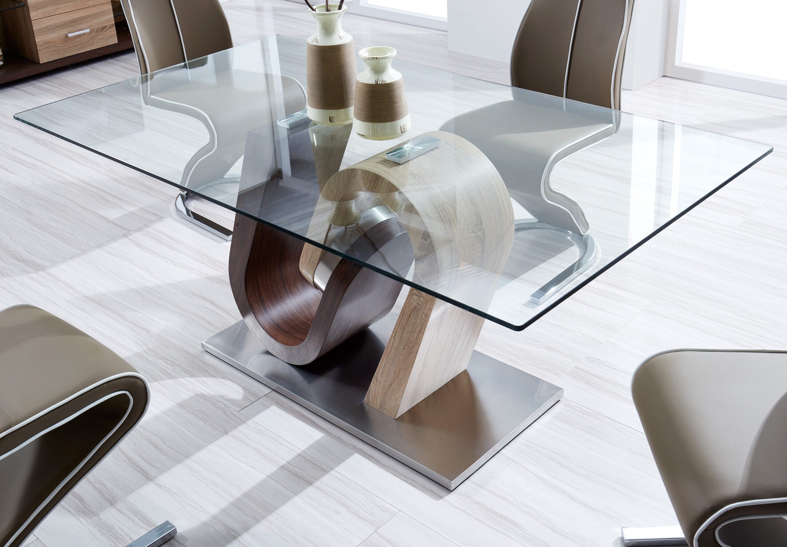 D4126 - Dining Table - Dark Brown / Oak / Silver - Image 4