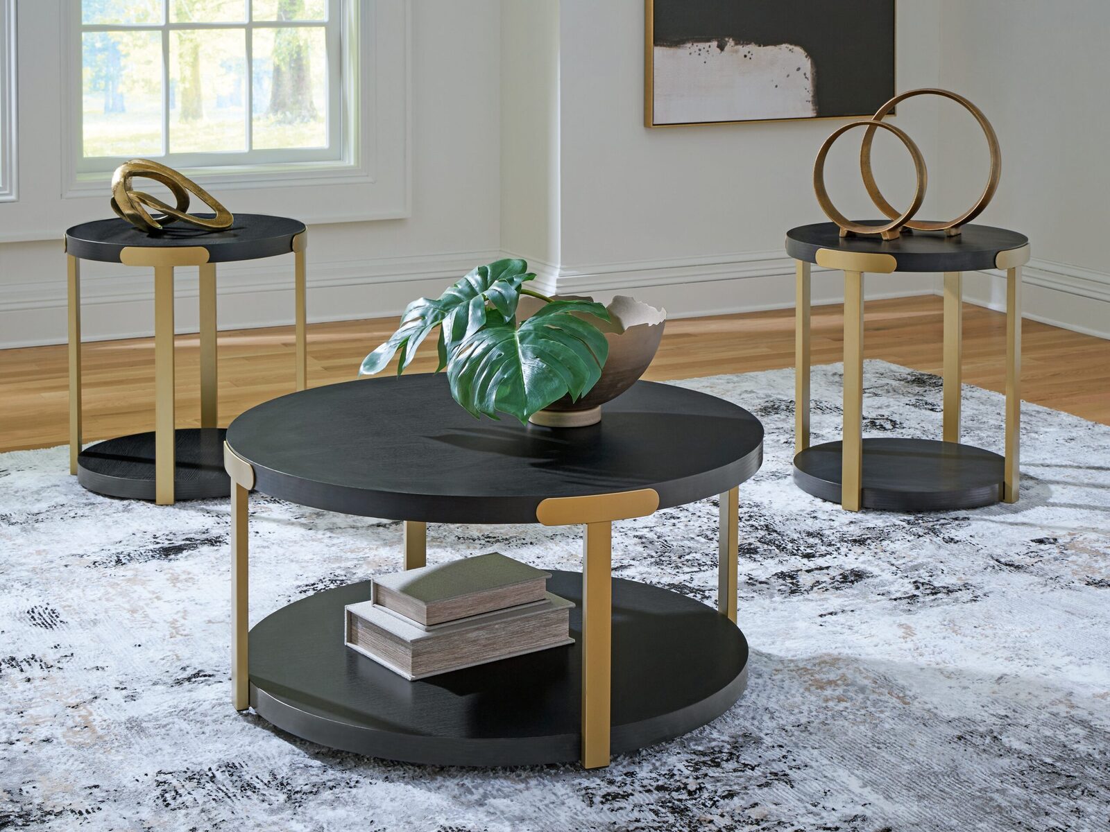 Shylore - Occasional Table Set (Set of 3) - Black / Brass Finish - Image 2