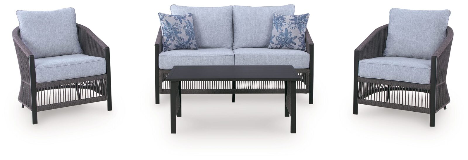 Bridges Beach - Loveseat, Lounge Chairs, Table Set (Set of 4) - Gray - Image 3