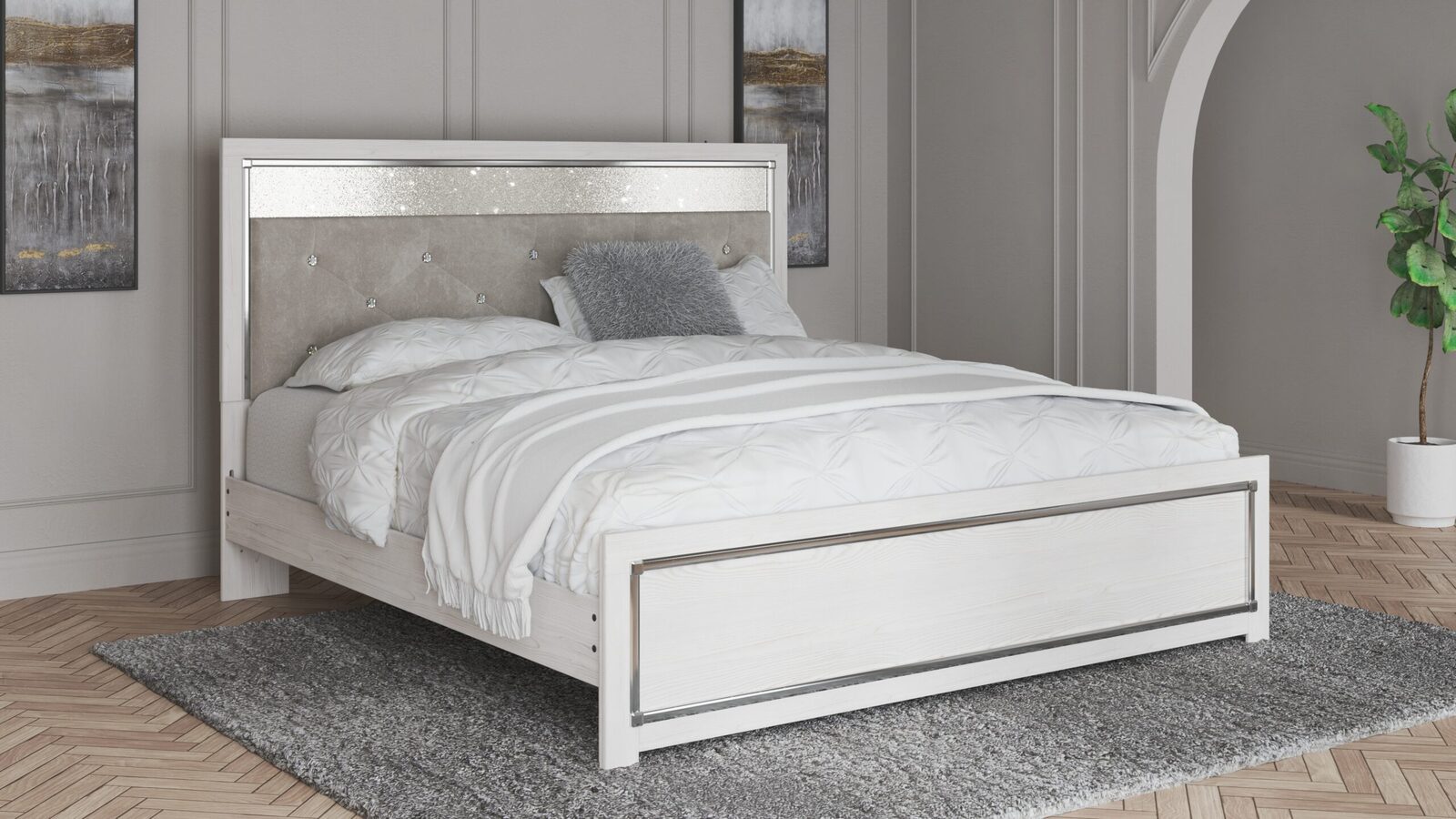 Altyra - King Panel Bed With Upholstered Headboard - White - Image 2