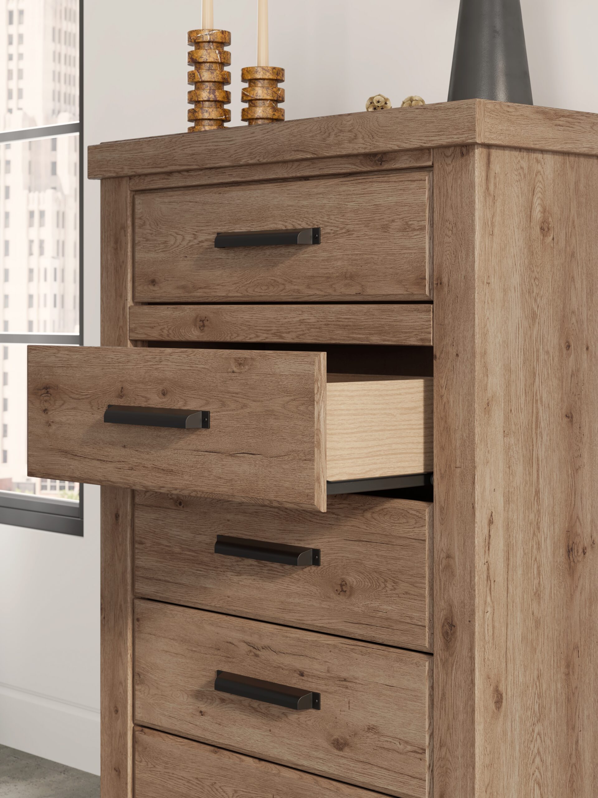 Oliandon - Five Drawer Chest - Light Brown - Image 6