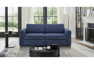 U0211 - Wooden Bookcase Sofa Bed Arms With Acrylic Shelf, LED, And Speakers - Navy