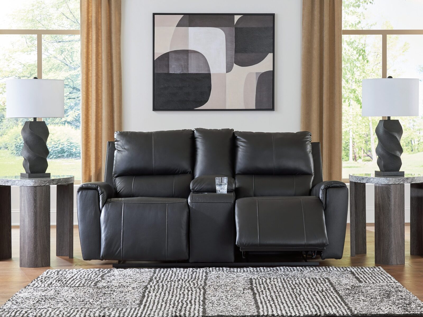 Glossmore - Reclining Loveseat With Console - Black - Image 6