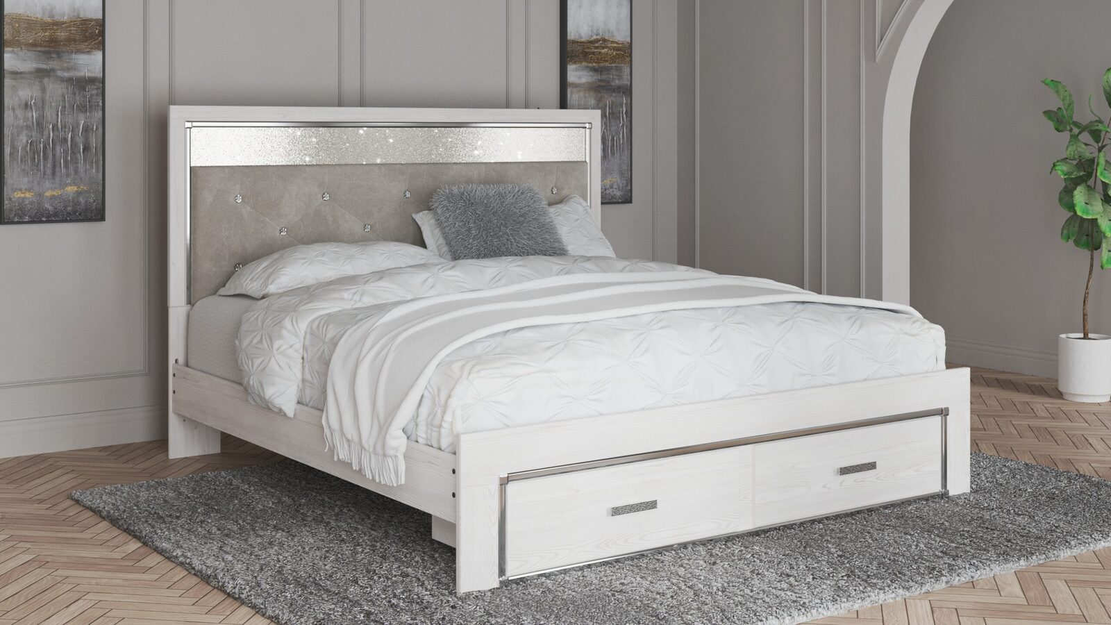 Altyra - King Upholstered Storage Bed - White - Image 2