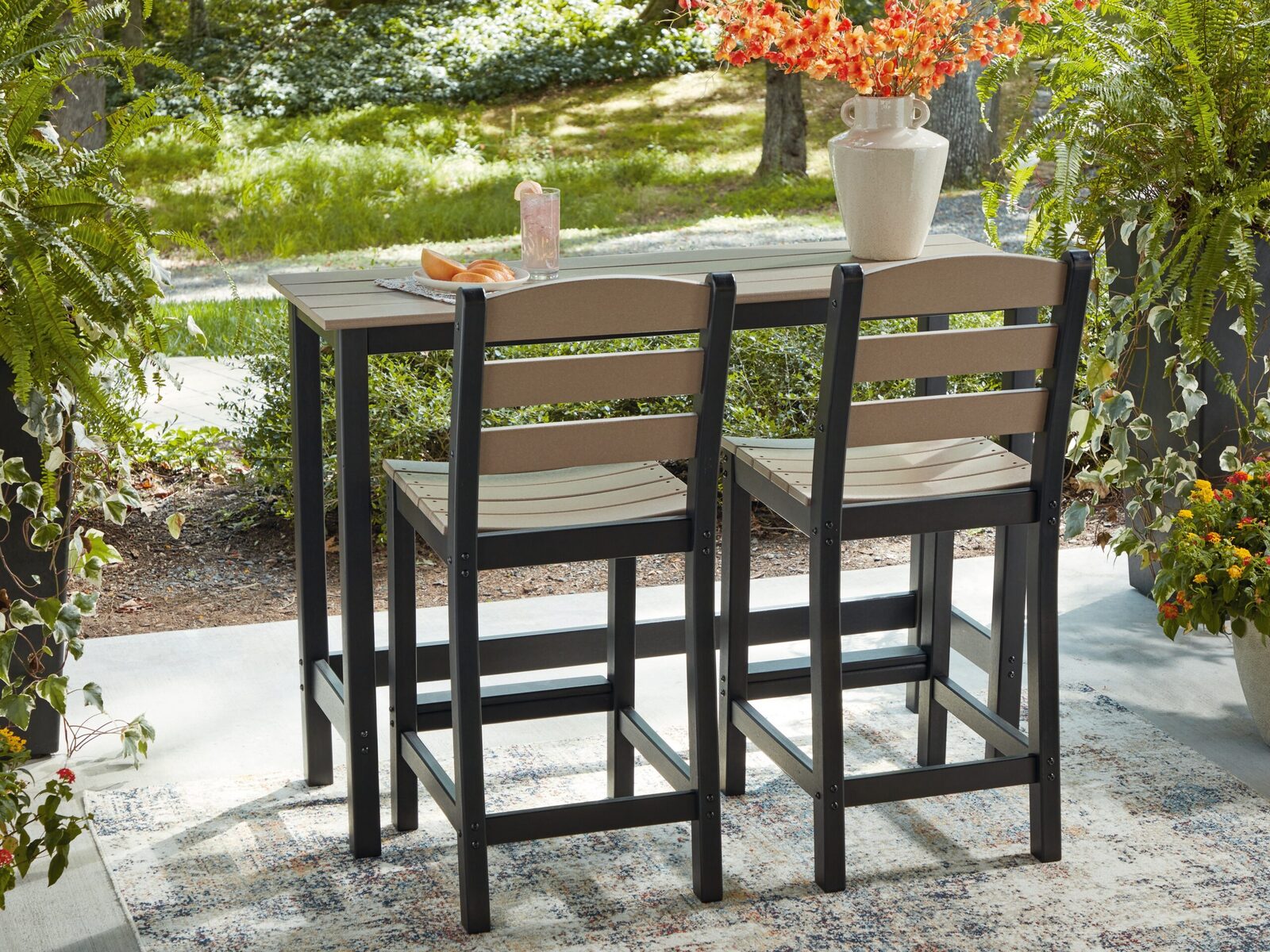 Shoreline Beach - Outdoor Counter Table And 2 Barstools (Set of 3) - Black / Beige - Image 7