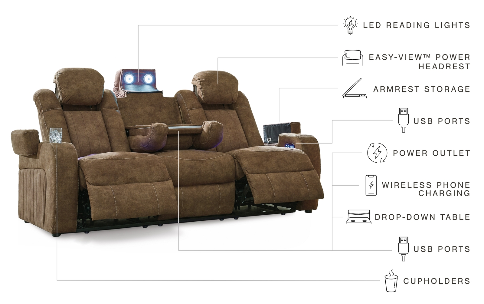 Wolfridge - Power Reclining Loveseat With Console /Adj Hdrst - Brindle - Image 5