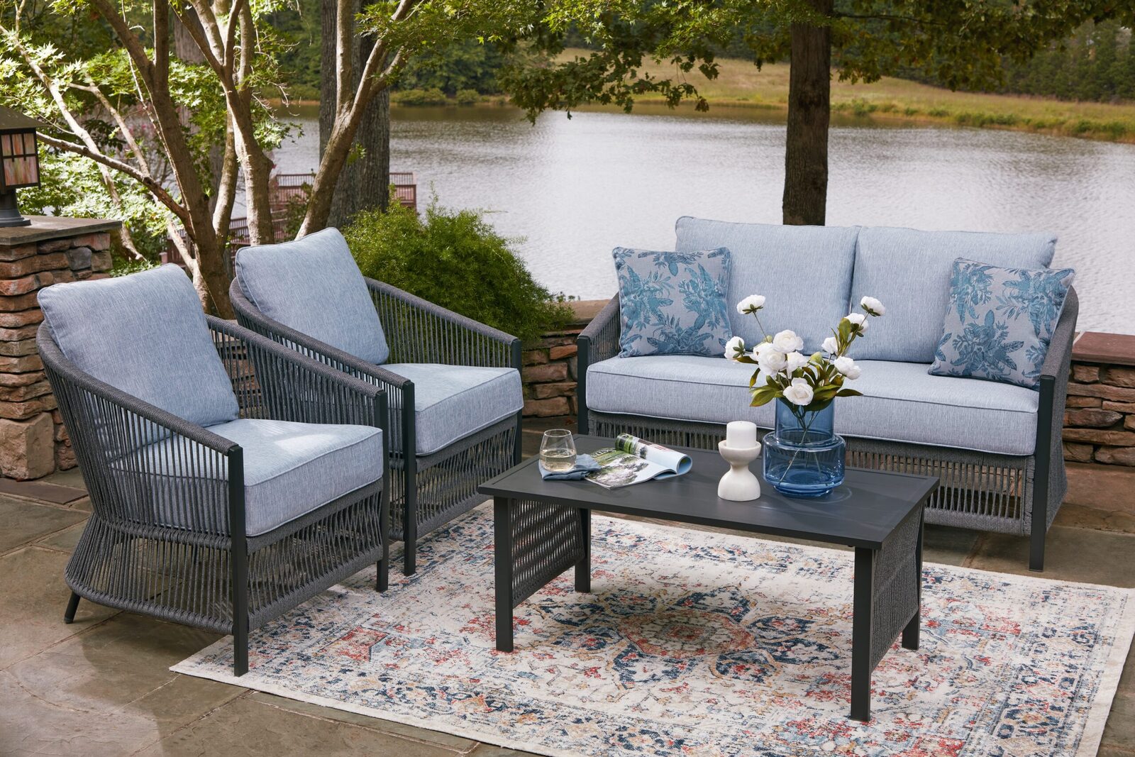 Bridges Beach - Loveseat, Lounge Chairs, Table Set (Set of 4) - Gray - Image 5