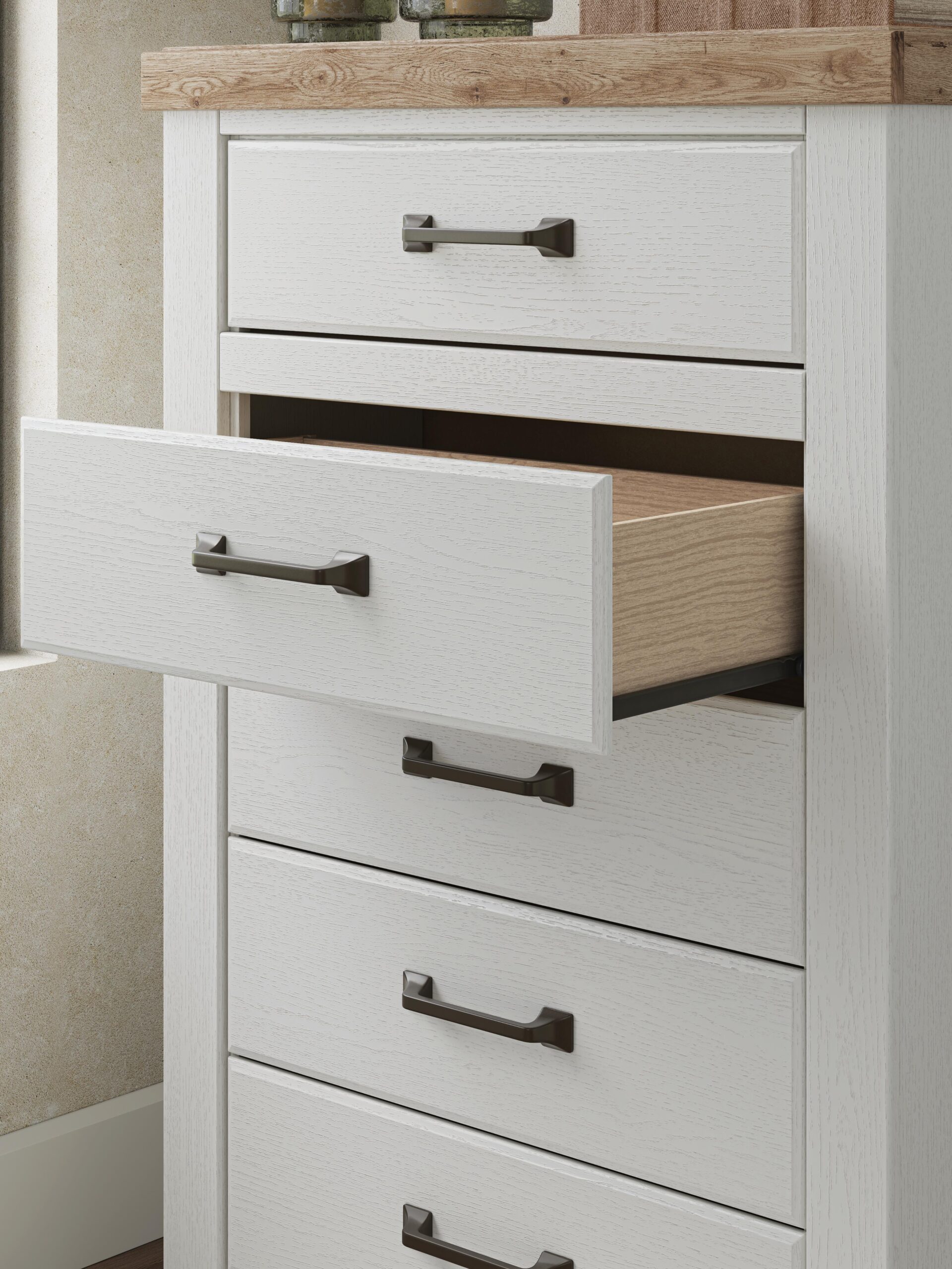 Savonport - Five Drawer Chest - White / Brown - Image 10