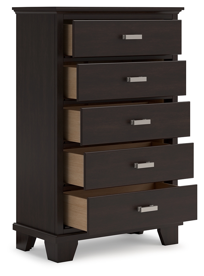 Covetown - Five Drawer Chest - Dark Brown - Image 2
