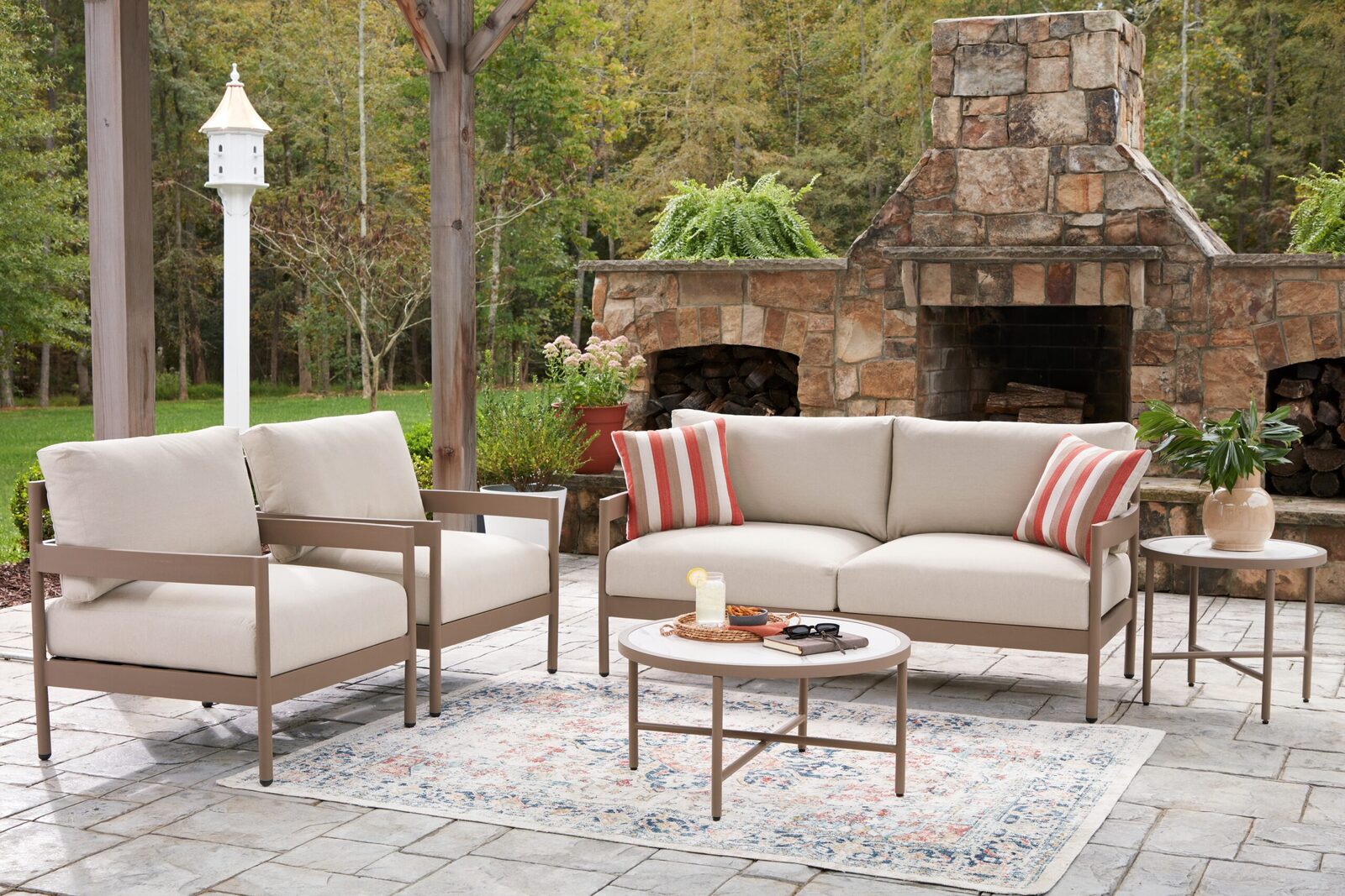 Bluff Trail - Loveseat, Lounge Chairs, Tables Set (Set of 5) - Beige - Image 5