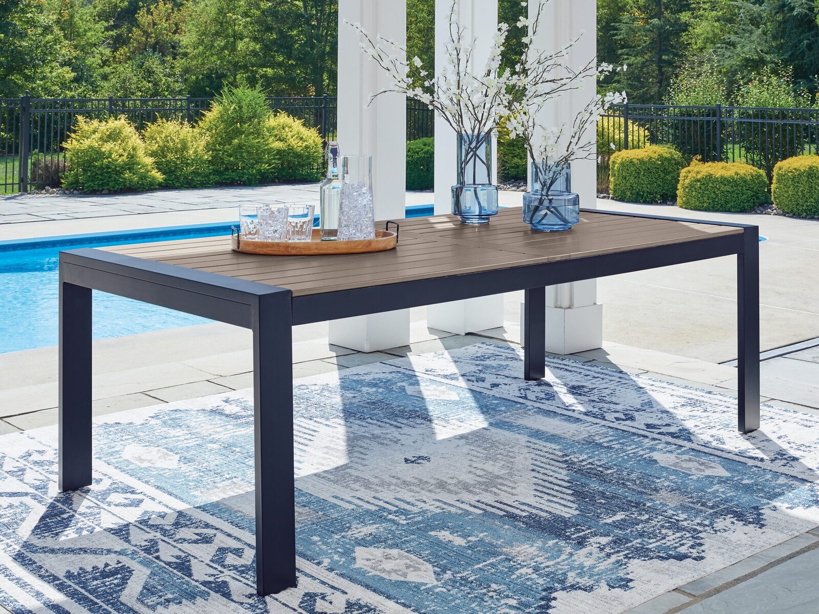 East Beach - Rectangular Dining Table With Umbrella Option - Blue - Image 2