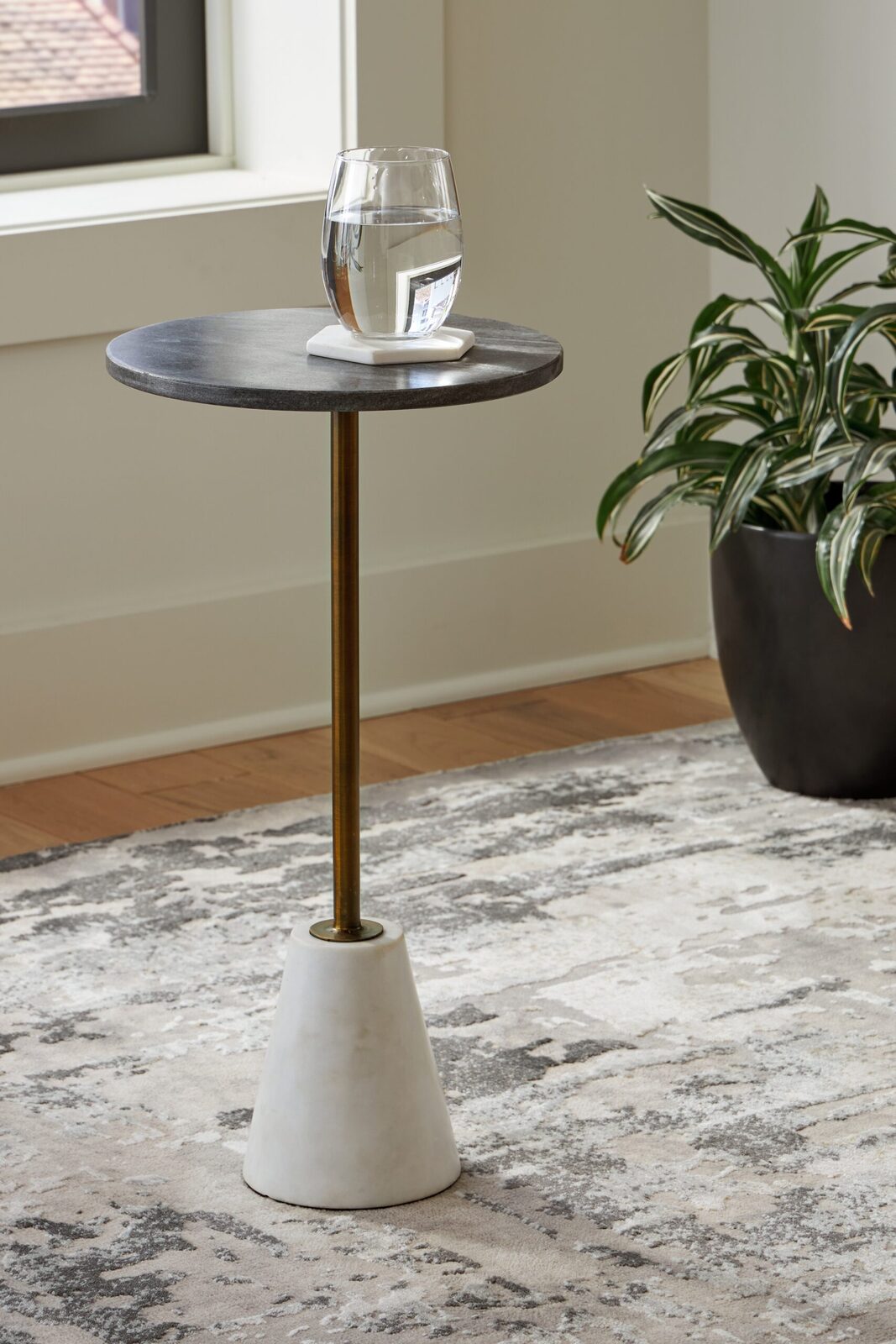 Caramont - Accent Table with White Base - Black / White / Gold Finish - Image 2