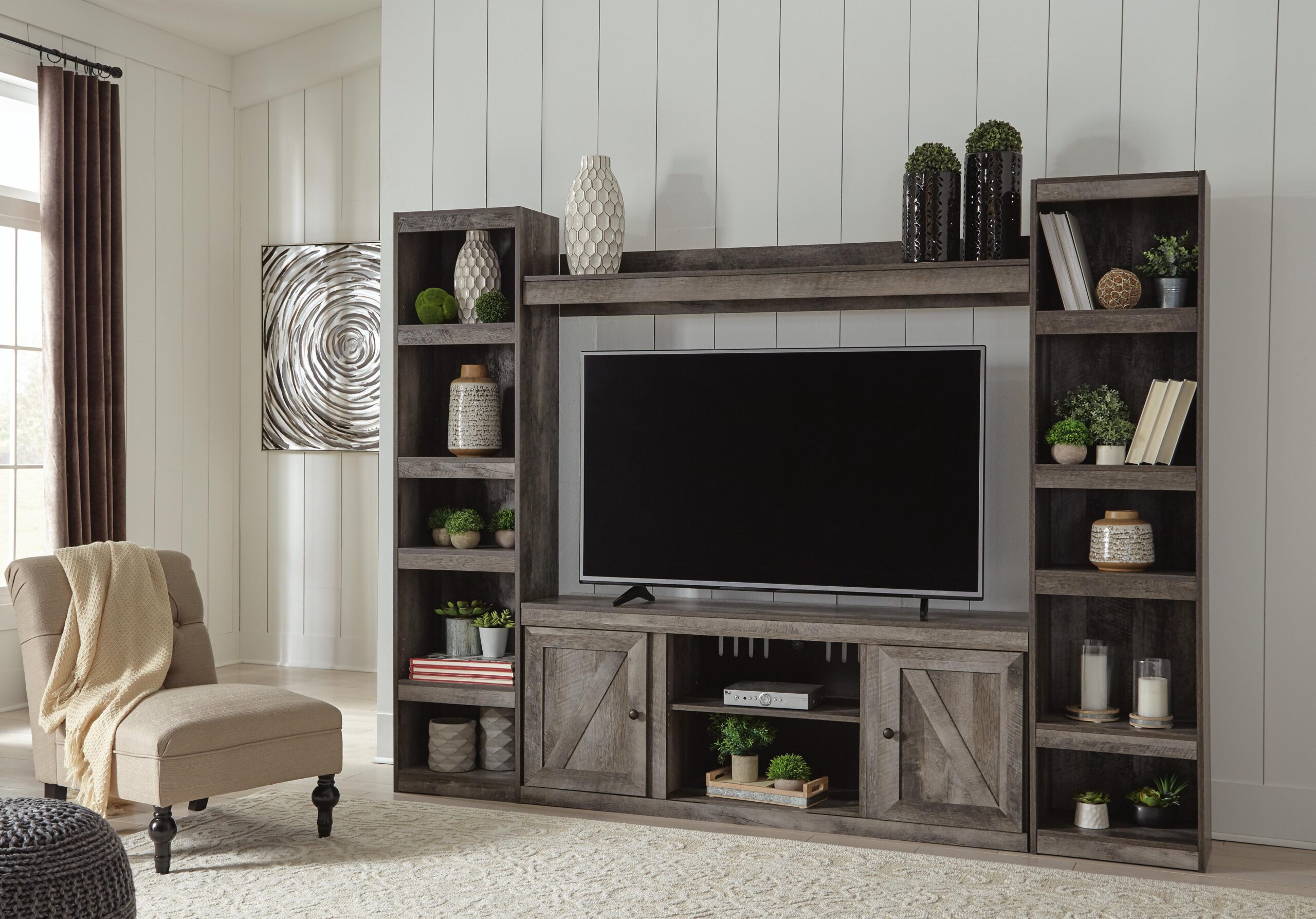 Wynnlow - 4-Piece Entertainment Center With LG TV Stand W/Fireplace Option - Gray - Image 2