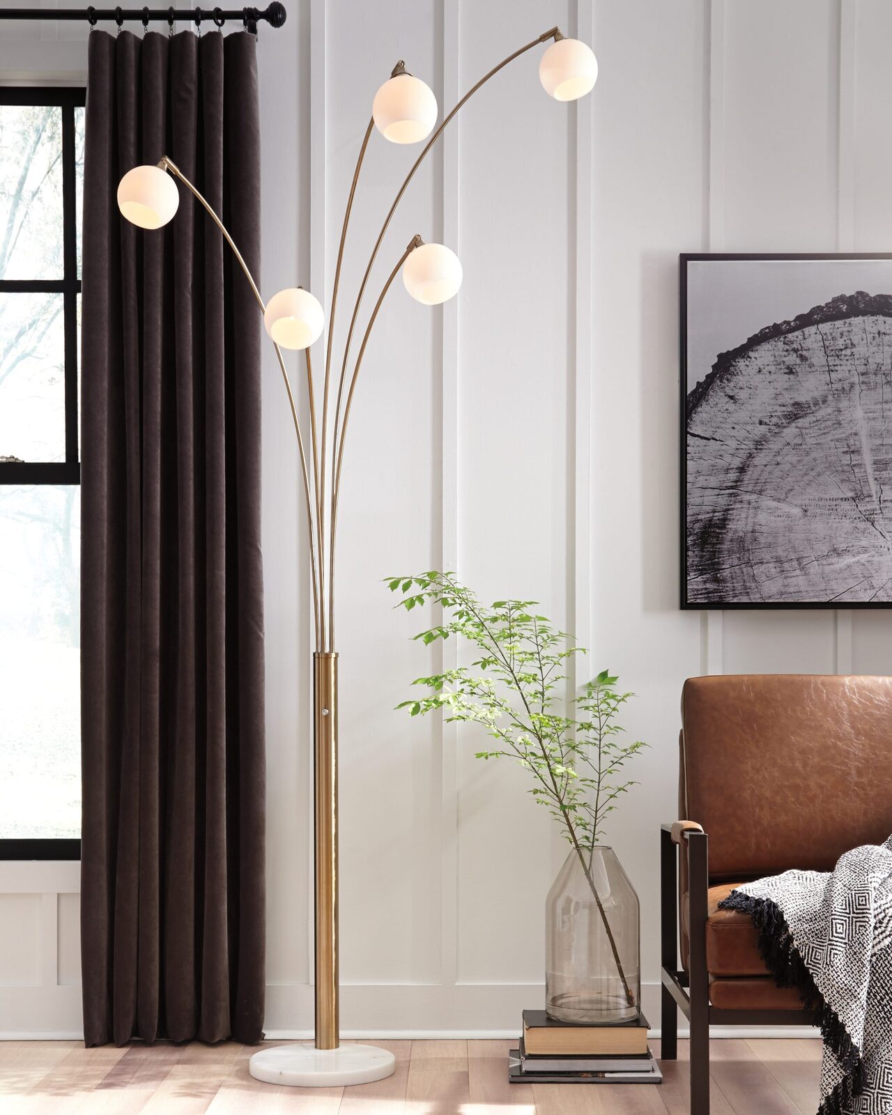 Taliya - Metal Arc Lamp - Champagne / White - Image 2