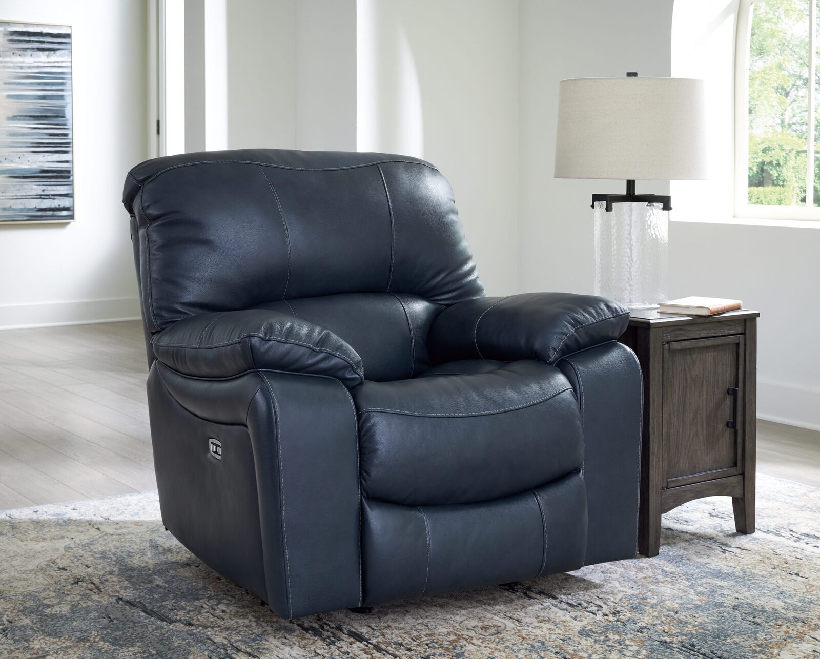 Leesworth - 3 Pc. - Power Reclining Sofa, Power Reclining Loveseat, Power Rocker Recliner - Ocean - Image 11