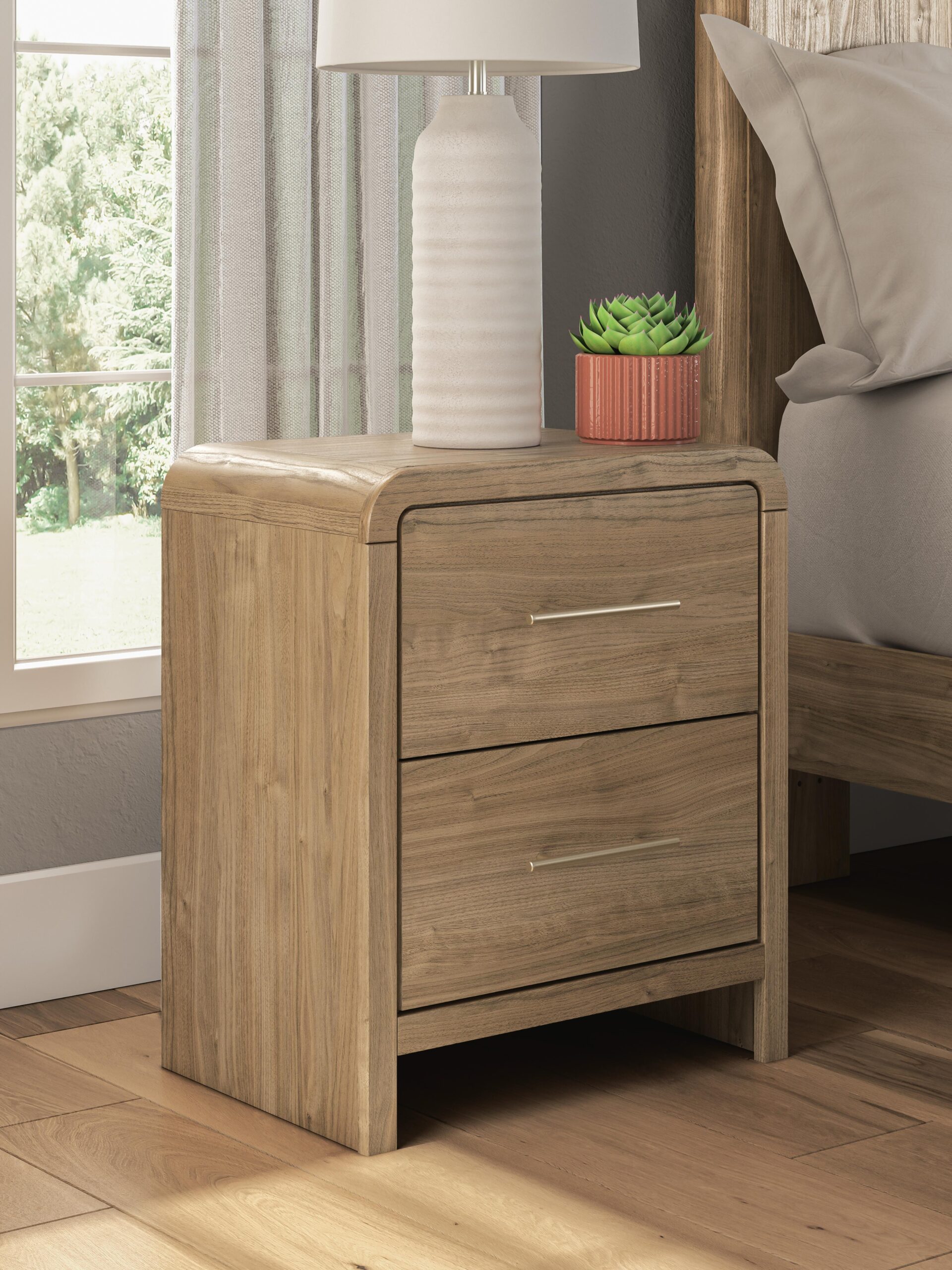 Gramburg - Two Drawer Night Stand - Warm Natural Brown - Image 2