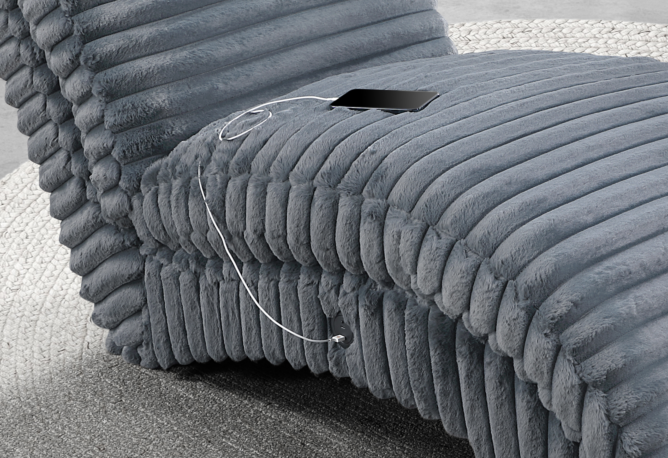 Dominic - Chaise With LED And USB - Gray - Image 6