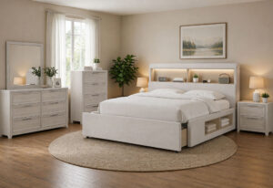 Sadie / Mariah - 5 Piece Bedroom Set (Bed, Dresser & Mirror, Nightstand, Chest) - Beige