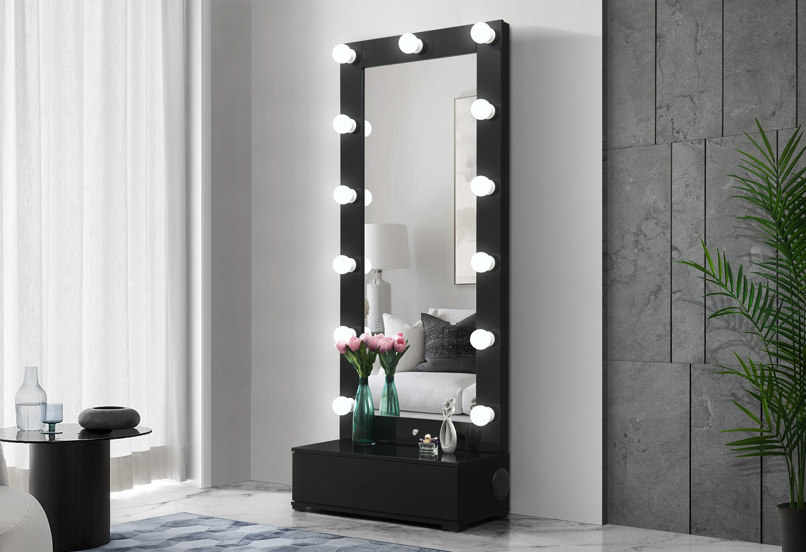 Ella - Narrow Tall Mirror With Drawer And Speakers - Image 11