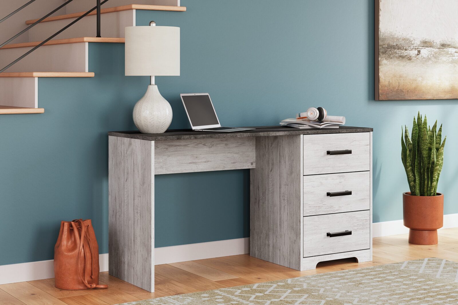 Shawburn - Home Office Desk - White / Dark Charcoal Gray - Image 7