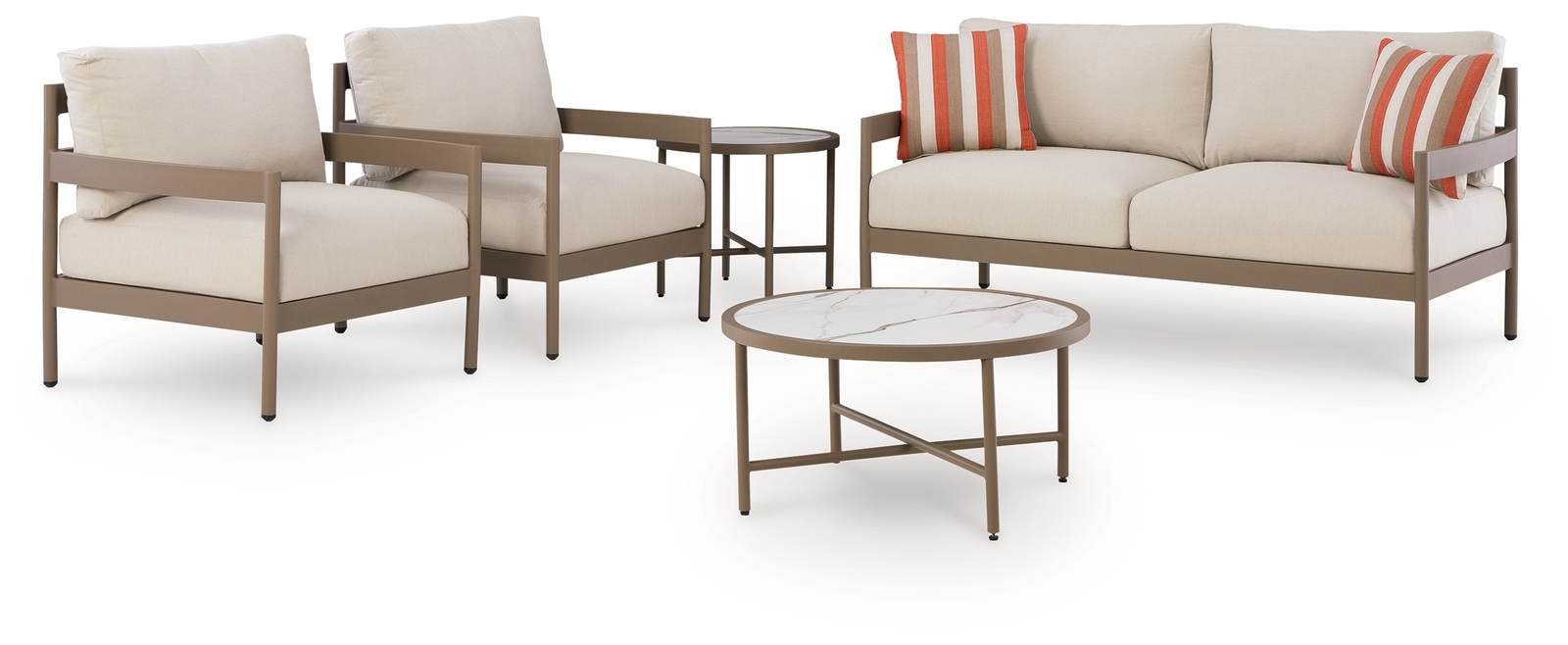 Bluff Trail - Loveseat, Lounge Chairs, Tables Set (Set of 5) - Beige - Image 3