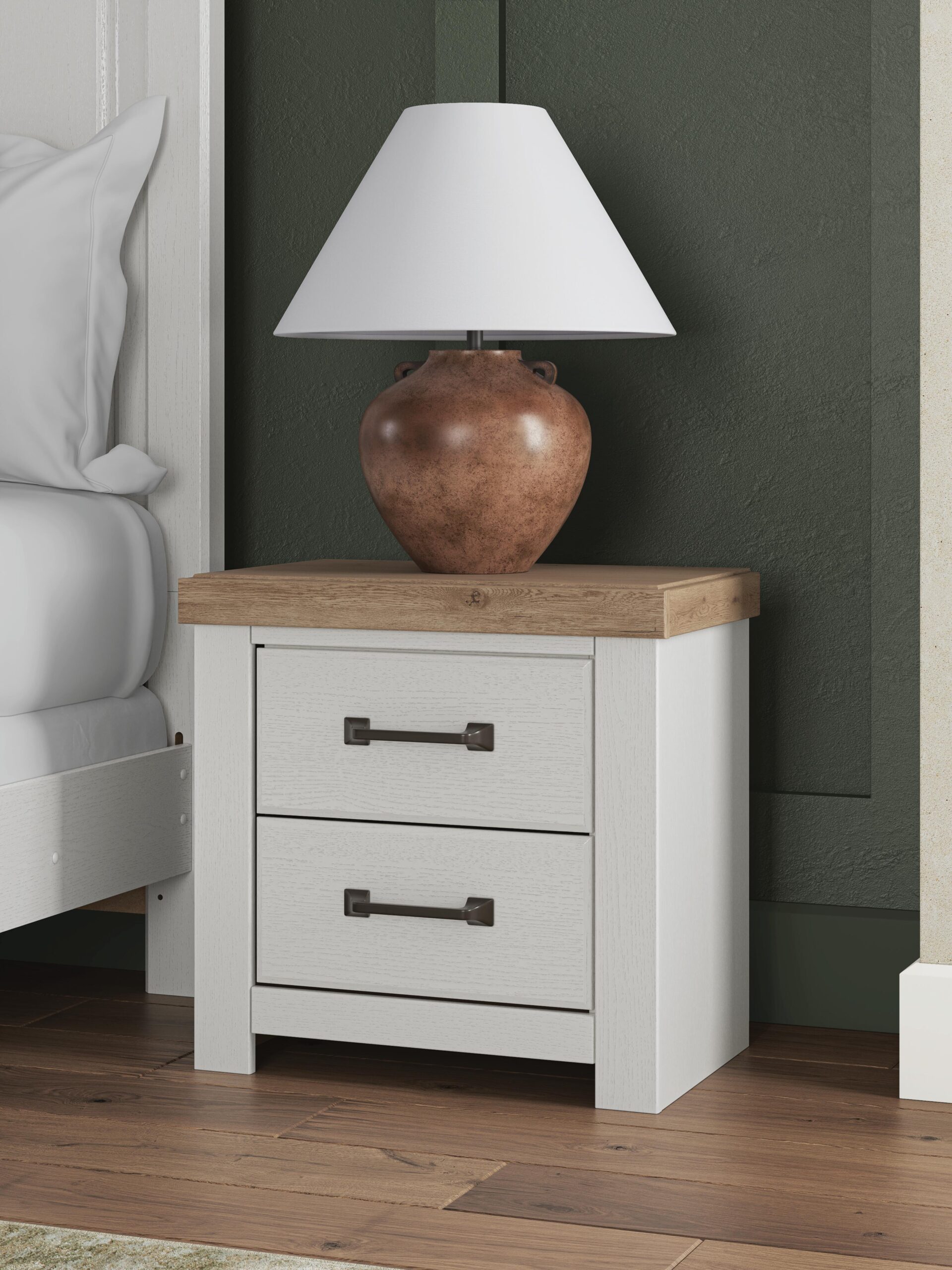 Savonport - Two Drawer Night Stand - White / Brown - Image 2