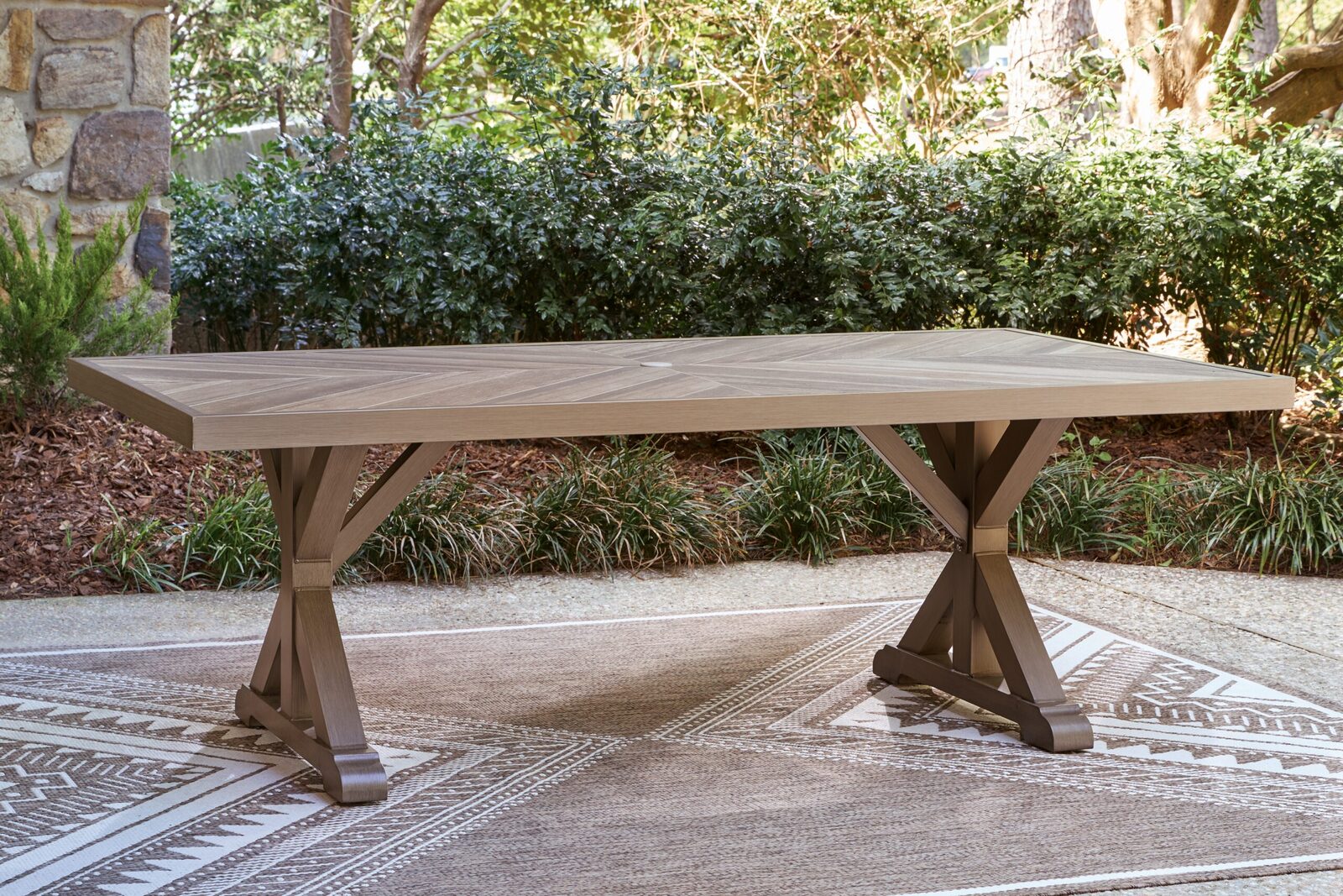 Laguna Heights - Rectangular Dining Table With Umbrella Option - Beige - Image 5