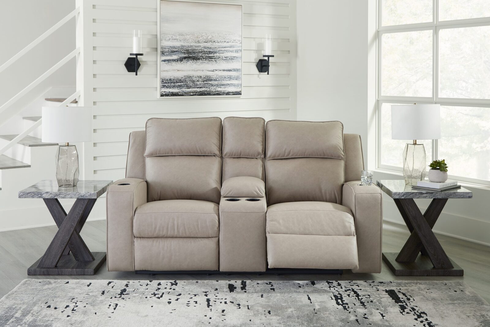 Lavenhorne - Dbl Rec Loveseat W/Console - Pebble - Image 2