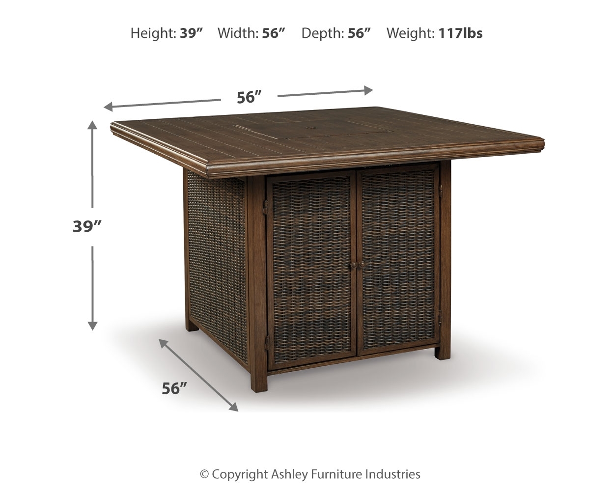Paradise Trail - Square Bar Table w/Fire Pit - Medium Brown - Image 4