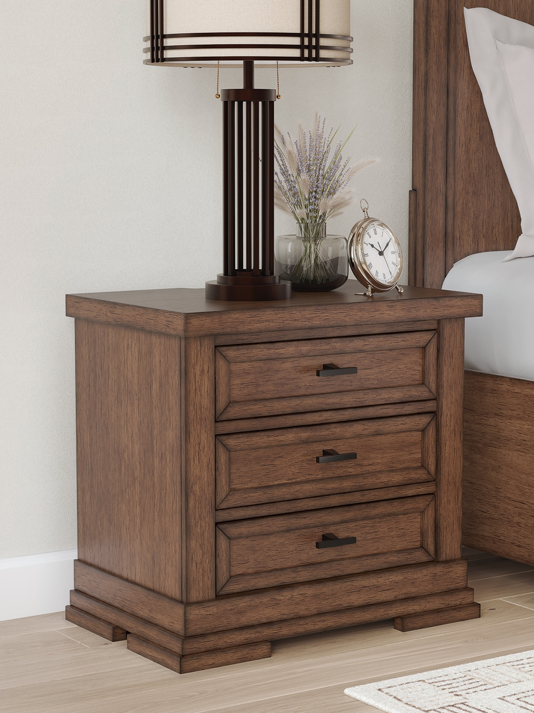 Taffenbrook - Three Drawer Night Stand - Medium Brown - Image 2