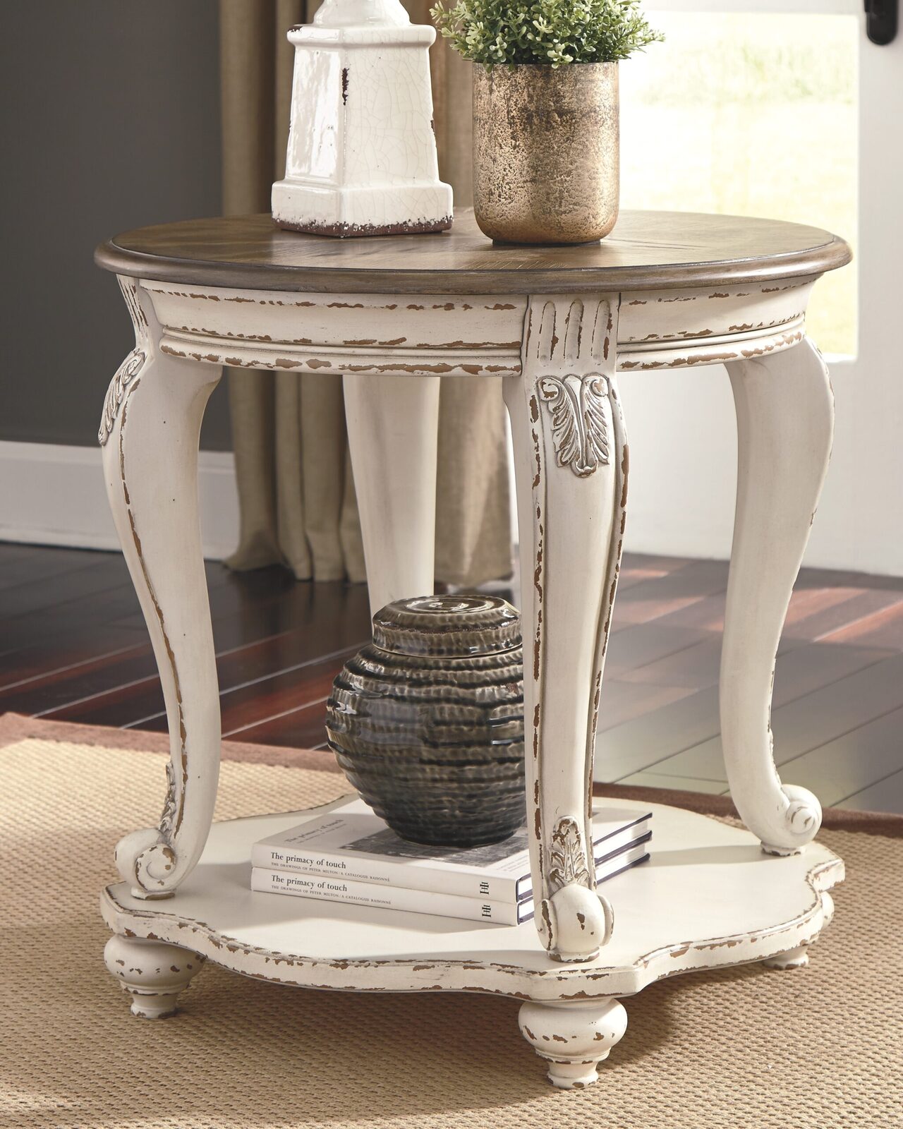 Realyn - Round End Table - White / Brown - Image 2