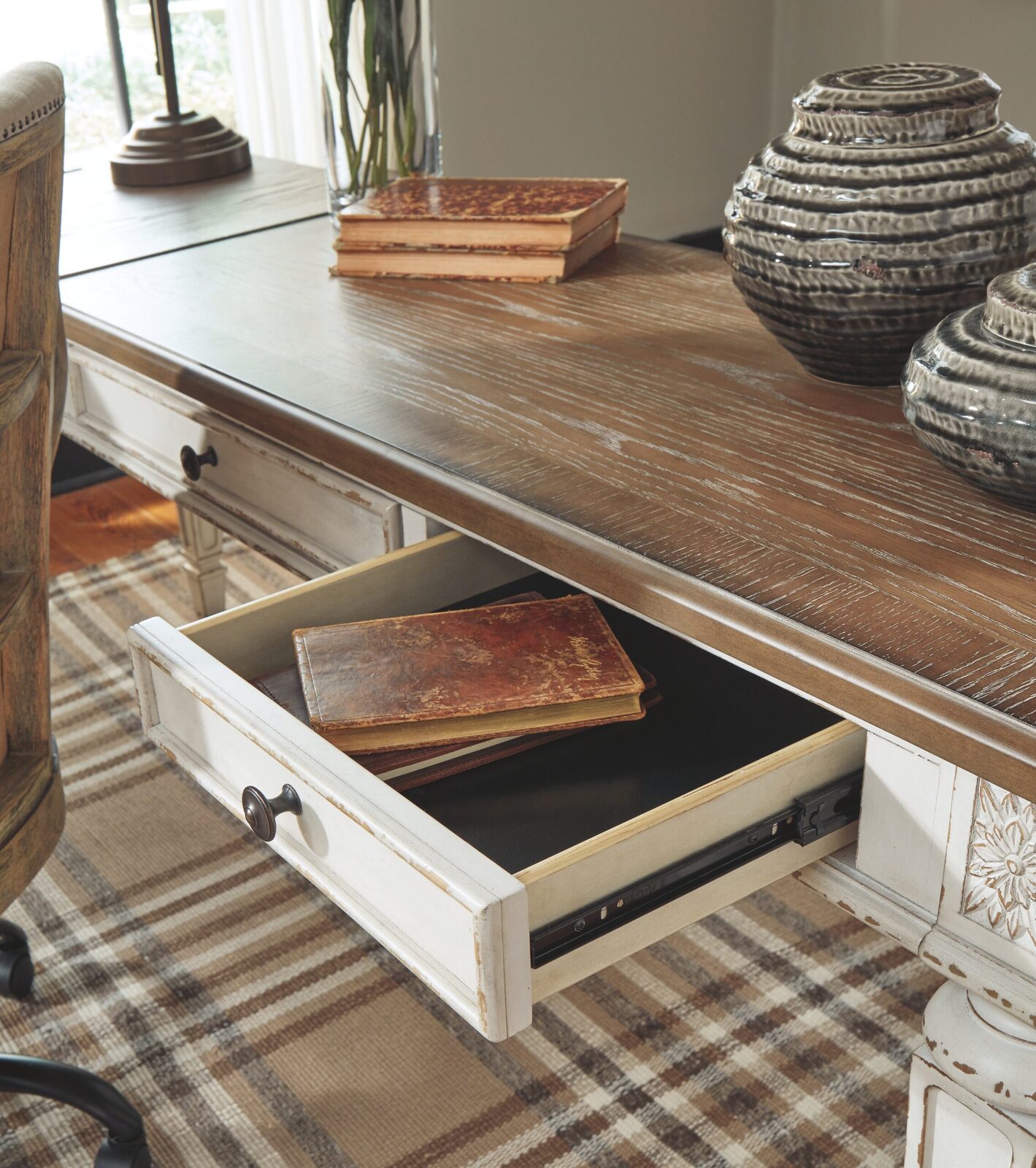 Realyn - L Shaped Desk With Lift Top - White / Brown - Image 6