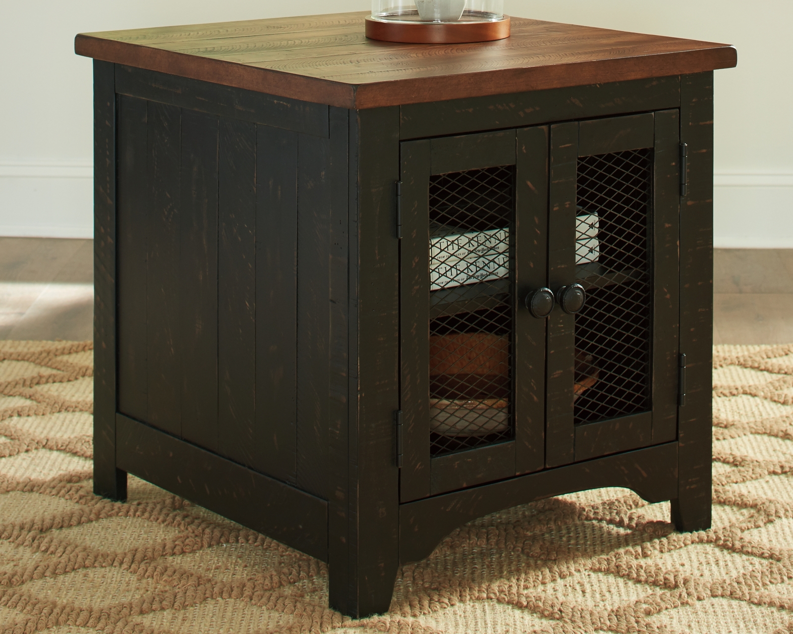 Valebeck - Rectangular End Table - Black / Brown - Image 2
