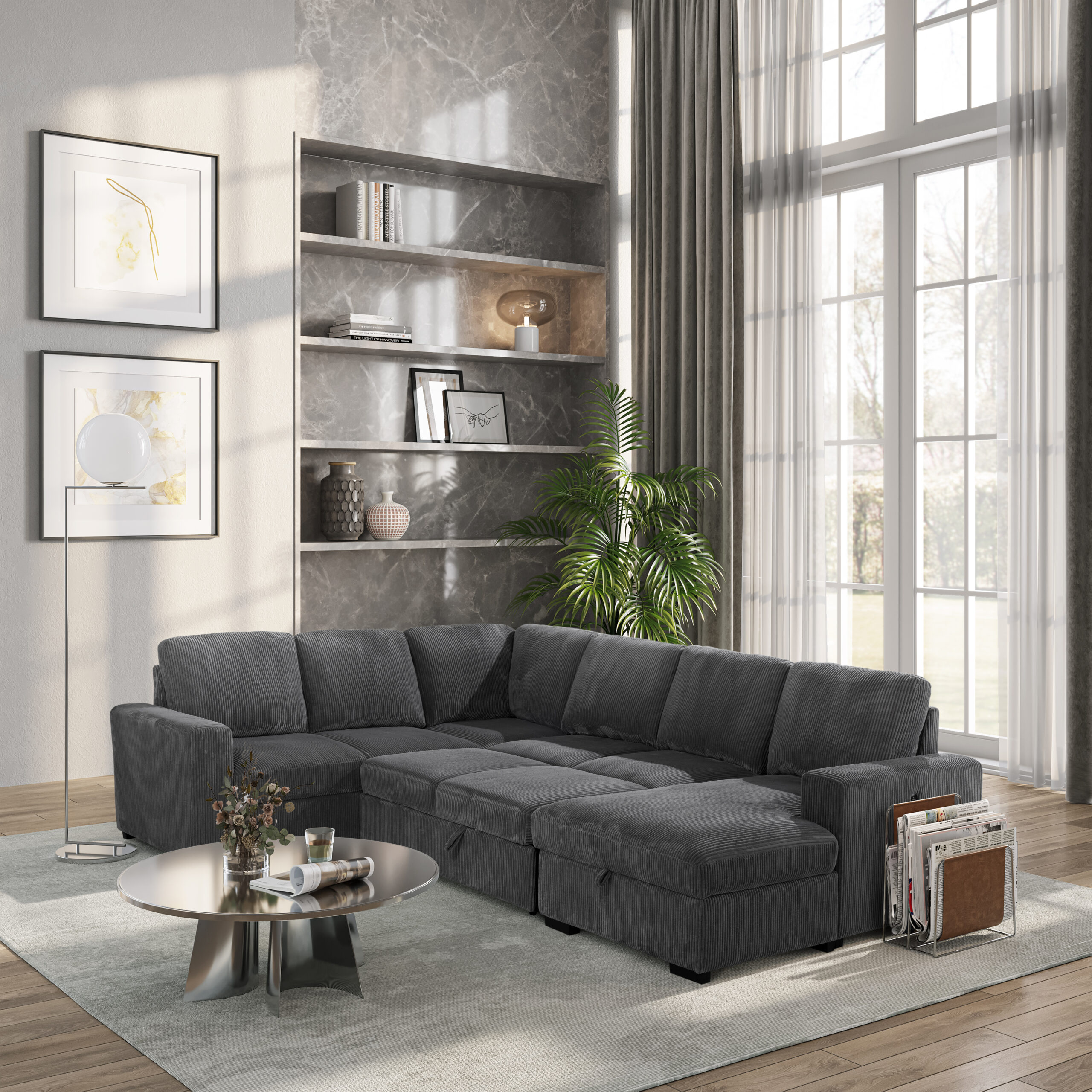 U2660 - Sectional Without Chaise And With Pull Out Sofa Bed - Gray - Image 3