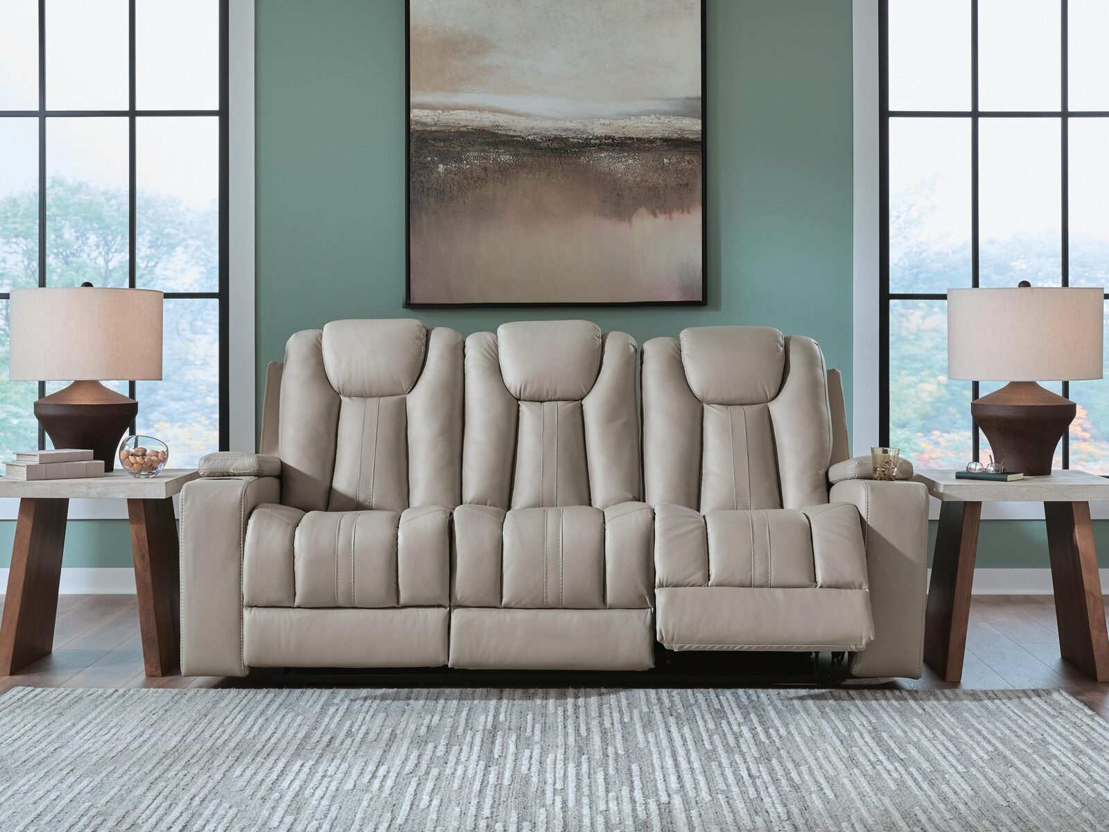 Elevate Edges - Reclining Sofa With Drop Down Table - Coin - Image 2