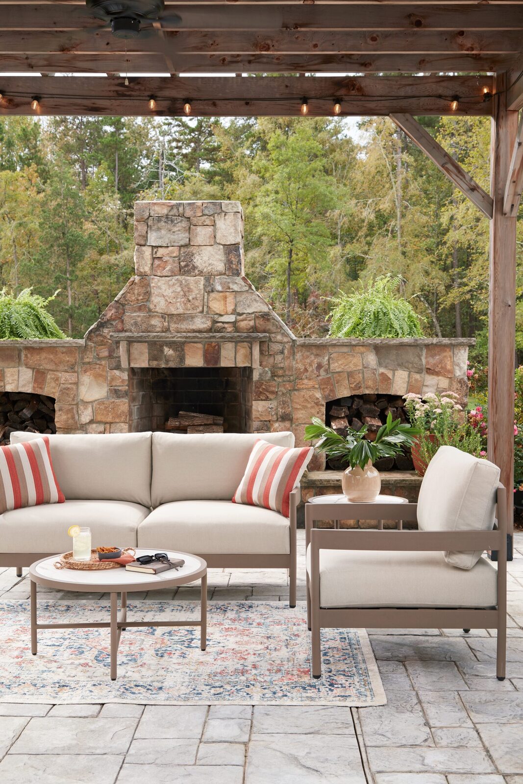 Bluff Trail - Loveseat, Lounge Chairs, Tables Set (Set of 5) - Beige - Image 7