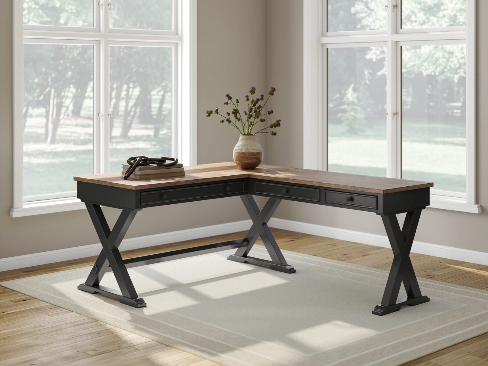 Wildenauer - Home Office Desk And Return - Brown / Black - Image 2