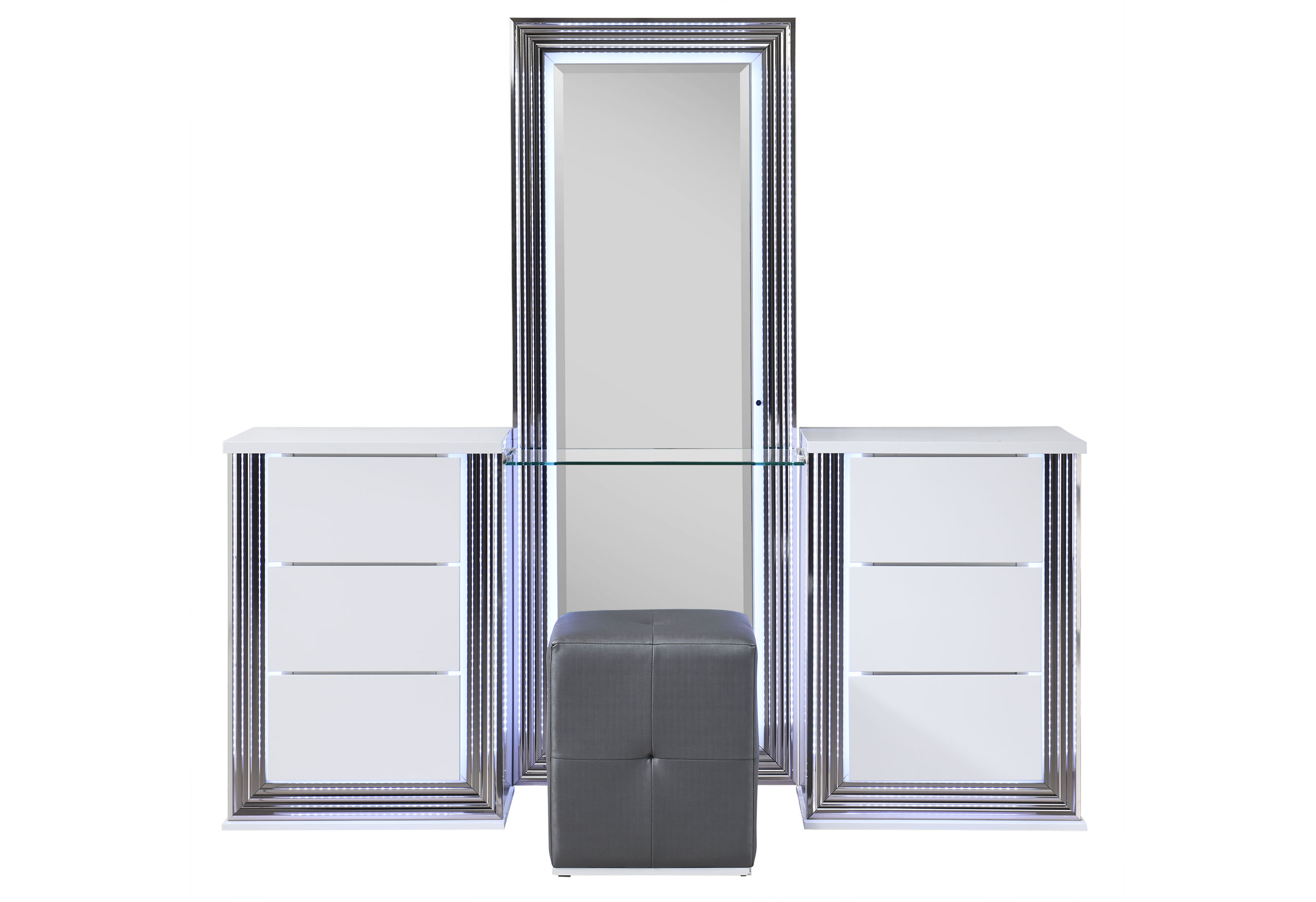 Ylime - Vanity With LED And Stool - White - Image 2